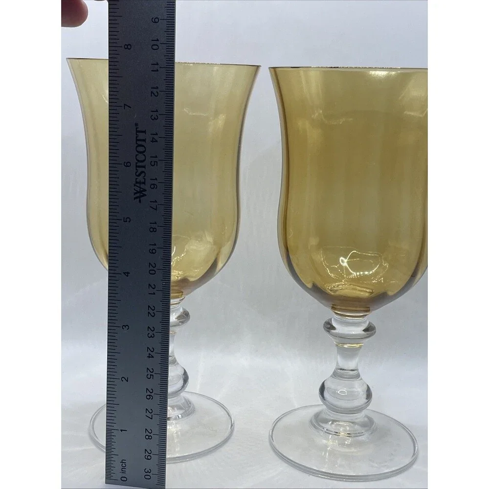 Mikasa French Countryside Amber Crystal Goblet Stem Water Glass Gold Yellow